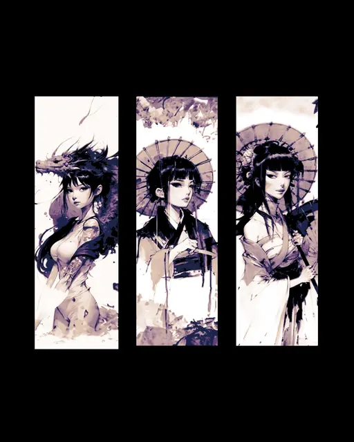 HueForge model: Rough Sketches of beautiful Asian Women - Set of Bookmarks by BooneCo3d