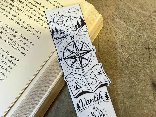 HueForge model: Vanlife Adventure Bookmark – Compass & Camping by Loupes