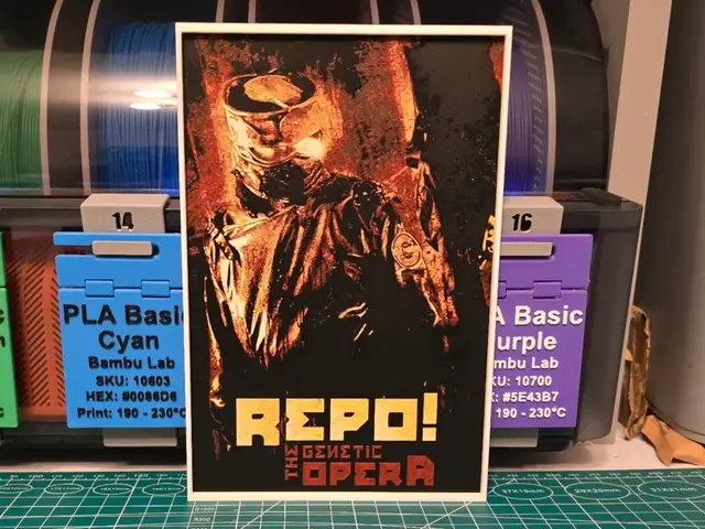 HueForge model: Repo! The Genetic Opera Movie Poster - Hueforge by Lumpy3D