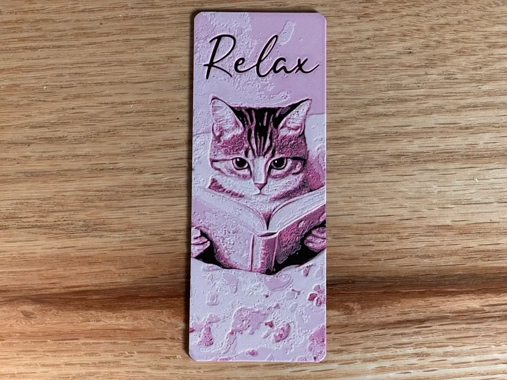 Cozy Cat Hueforge Bookmark by NiiON HueForge model: Cozy Cat Hueforge Bookmark by NiiON