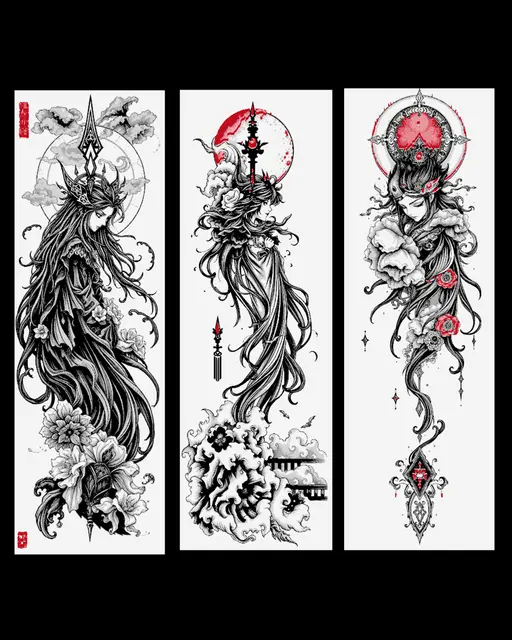 HueForge model: Orient influenced Line art depicting symbolic women - set of bookmarks by BooneCo3d