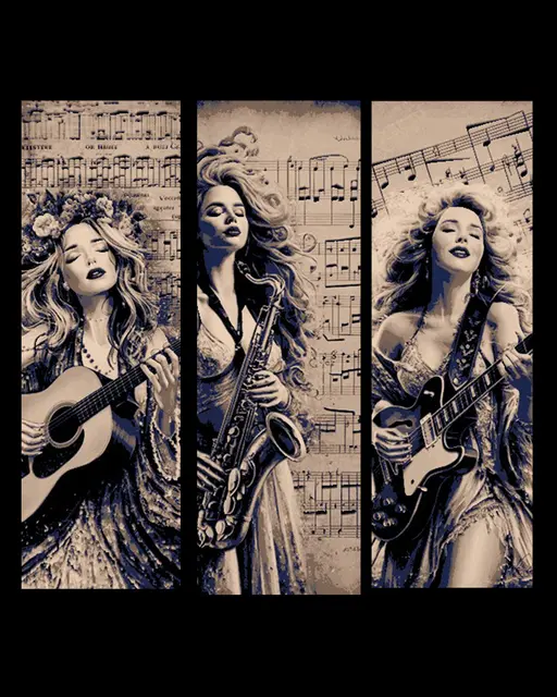 HueForge model: The Joy of playing the Music - Pages of Music and Women playing the notes - Set of bookmarks by BooneCo3d