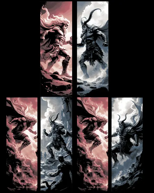 HueForge model: The gods at war - Odin versus Zeus - Set of 6 Bookmarks by BooneCo3d