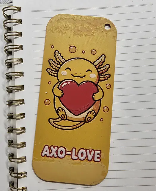 HueForge model: Valentine Axolotl Bookmark - Hueforge - 4 colors by doodleddigital
