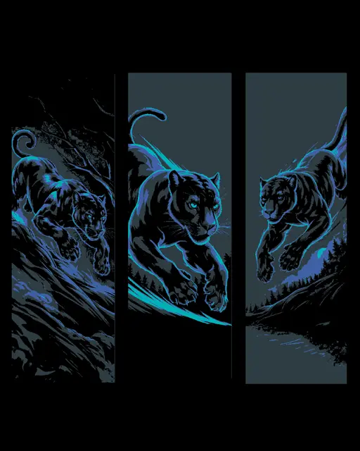 HueForge model: The midnight prowler - a black panther in the moonlight (cat not guy) - set of bookmarks by BooneCo3d