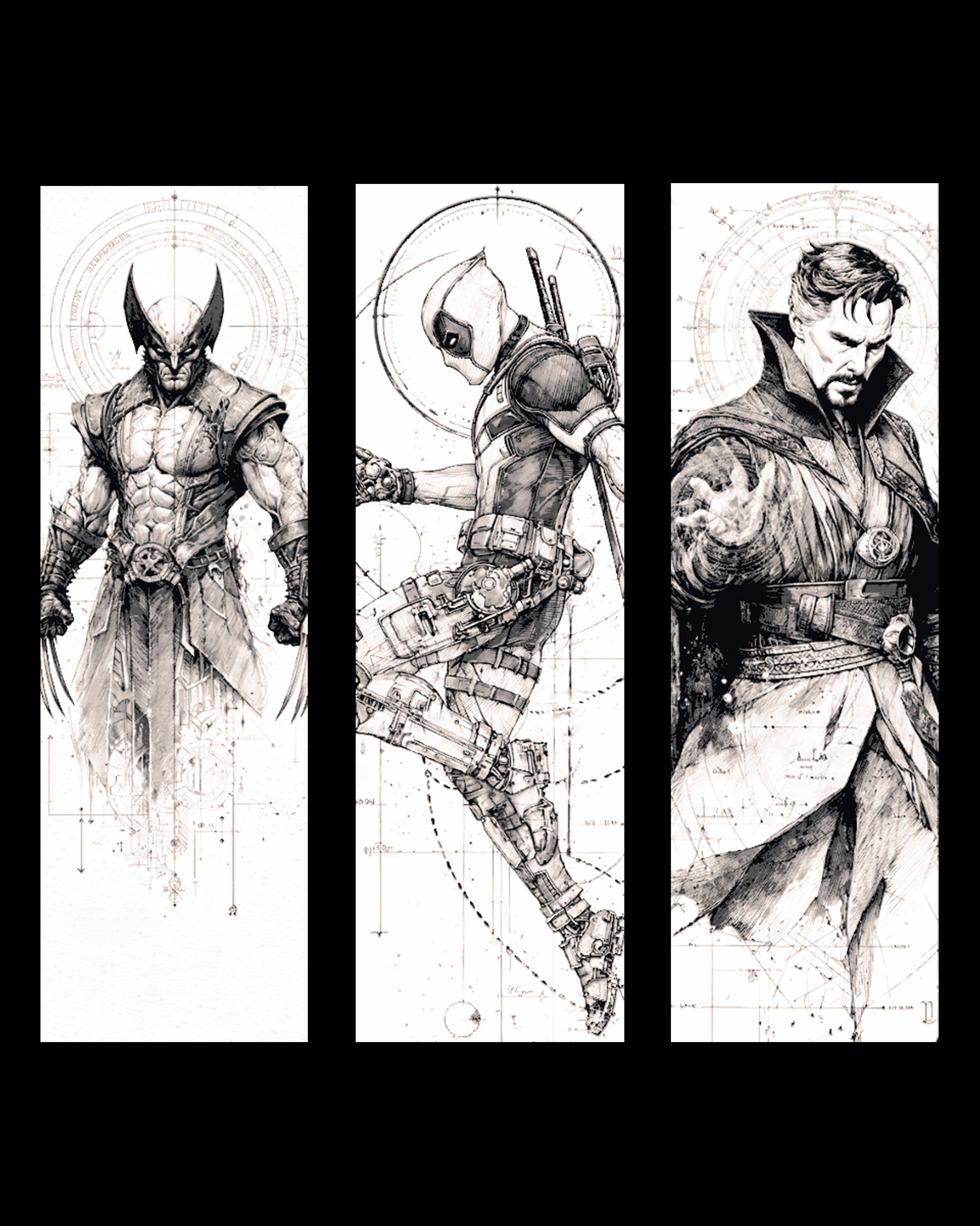fanart sketches of marvel heroes -Wolverine, Deadpool and Doctor Strange - Bookmarks by BooneCo3d HueForge model: fanart sketches of marvel heroes -Wolverine, Deadpool and Doctor Strange - Bookmarks by BooneCo3d