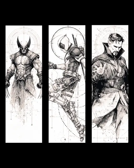 fanart sketches of marvel heroes -Wolverine, Deadpool and Doctor Strange - Bookmarks
