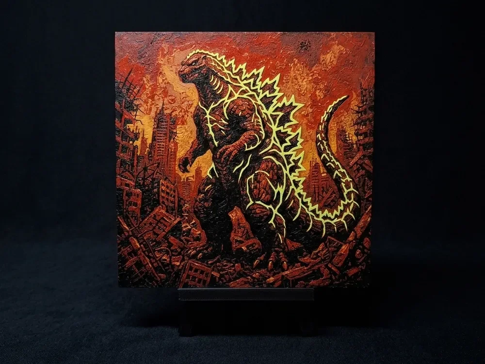 Nuclear Godzilla - Hueforge Wall Art by LED HueForge model: Nuclear Godzilla - Hueforge Wall Art by LED