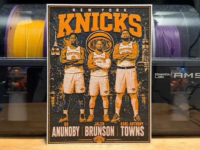 HueForge model: OG + Brunson + Towns Knicks Poster HueForge by liv_3d