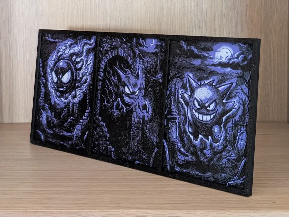 Gastly, Haunter & Gengar Pokemon Hueforge & Frame by Nextopia HueForge model: Gastly, Haunter & Gengar Pokemon Hueforge & Frame by Nextopia