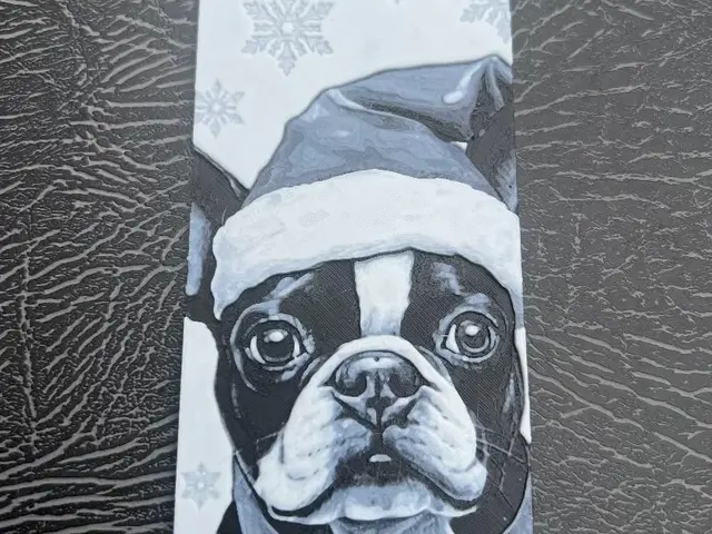 HueForge model: Boston terrier Christmas Santa hat snowy Bookmark by Leafy