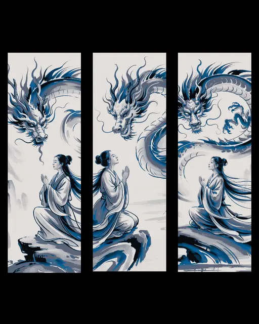 HueForge model: Chinese depiction of a maiden and her guardian dragon - set of bookmarks by BooneCo3d