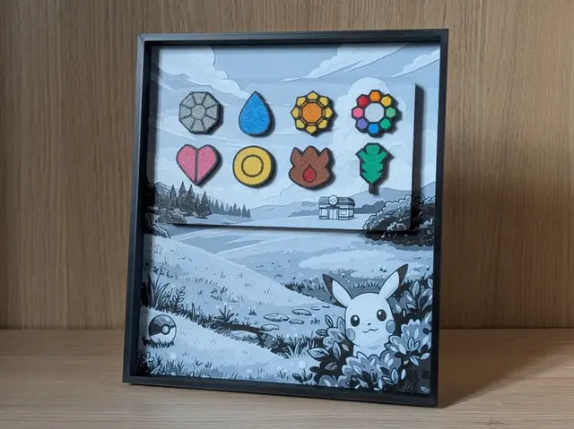 HueForge model: *NEW!* Kanto Gym Badge Display & Frame V2 by Nextopia