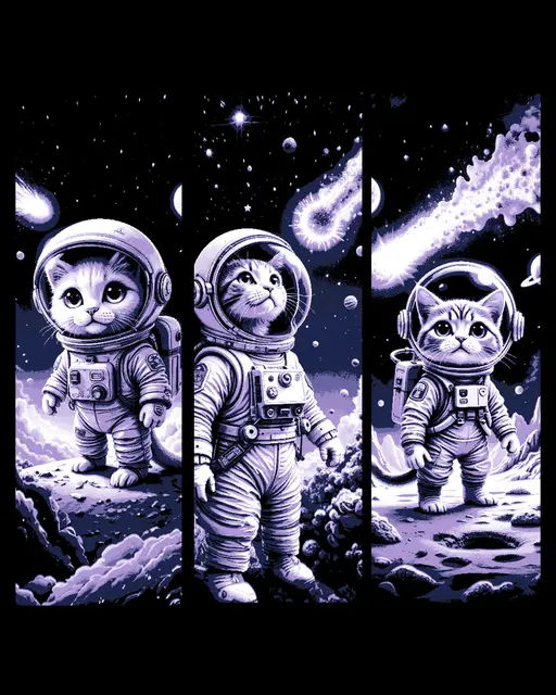 HueForge model: Cats in Space - Cute set of feline bookmarks by BooneCo3d