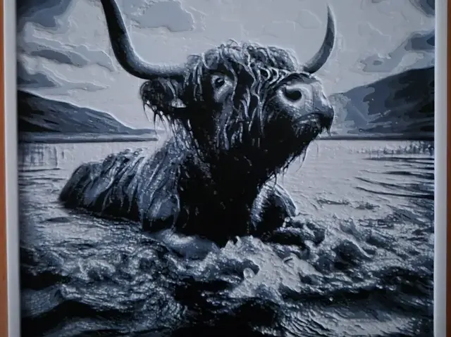 HueForge model: Highland Cow taking a Dip by Buntsta