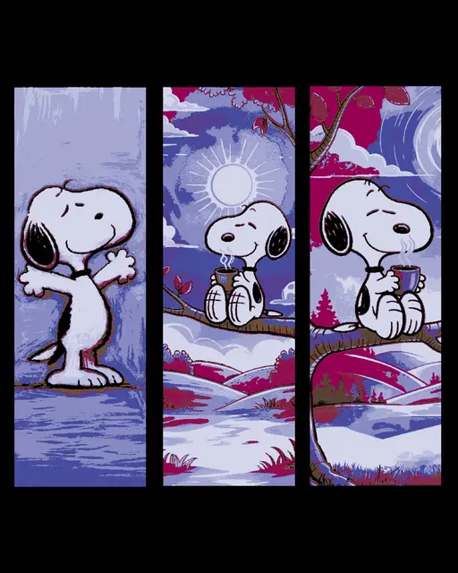 Snoopy enjoying a night fall day - Set of bookmarks