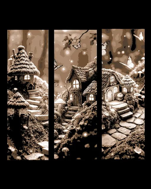HueForge model: The gnome's world is small but cozy - huts in the forest - Set of Bookmarks by BooneCo3d