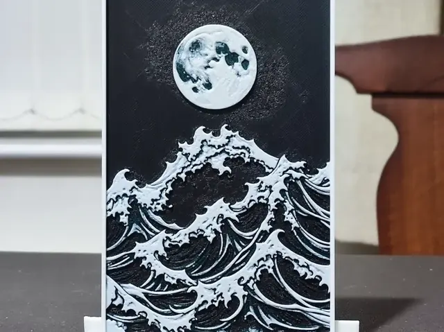 HueForge model: Moonrise Over The Great Wave - HueForge 3 Color by BoDad
