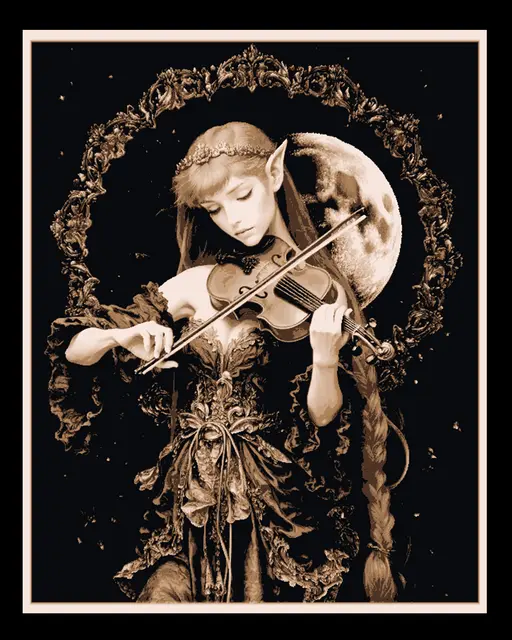 HueForge model: Fantasy Art - Elven Musician Sharing her Gifts under the Moonlight - Hueforge Art by BooneCo3d