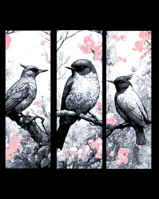 HueForge model: Birds sitting on the blossoming cherry Tree branches - set of bookmarks by BooneCo3d