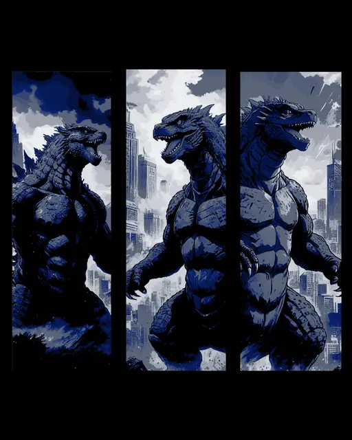 comic art of the monster Godzilla - set of bookmark