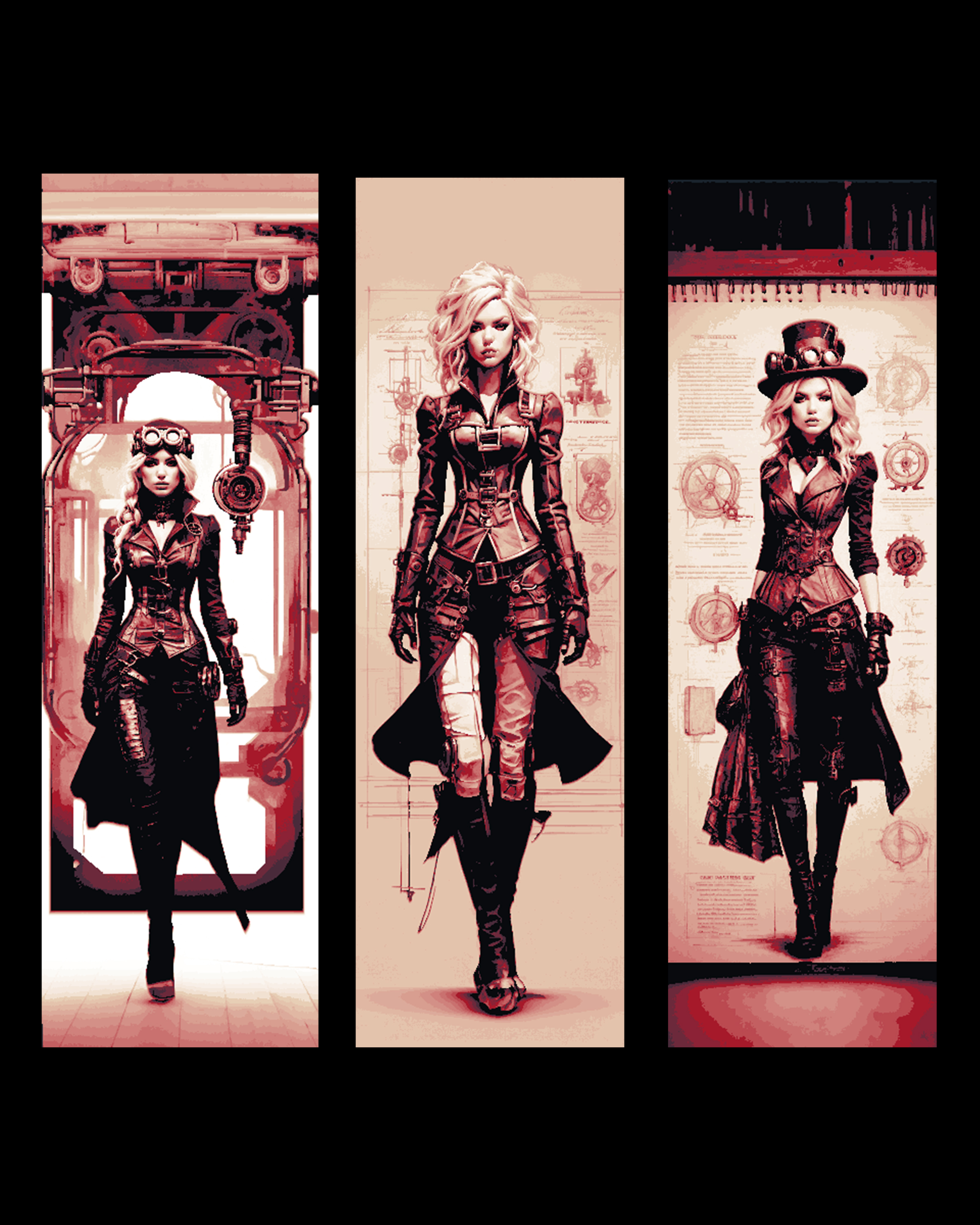 Sketches of Steampunk designs and the dress of the Adventurer - Set of bookmark by BooneCo3d HueForge model: Sketches of Steampunk designs and the dress of the Adventurer - Set of bookmark by BooneCo3d