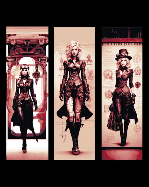 HueForge model: Sketches of Steampunk designs and the dress of the Adventurer - Set of bookmark by BooneCo3d