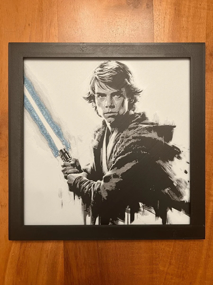 Luke Skywalker with Blue Lightsaber by JustBe 3D Printing HueForge model: Luke Skywalker with Blue Lightsaber by JustBe 3D Printing