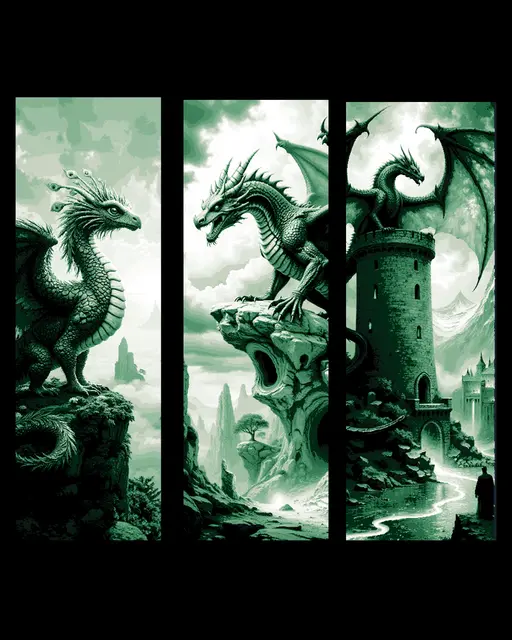 HueForge model: Sometime a dragon just has to sit, other times it is protecting something - Set of bookmarks by BooneCo3d