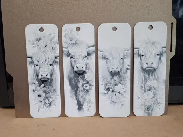 HueForge model: Set of 4 highland cow bookmarks by 3dGlow