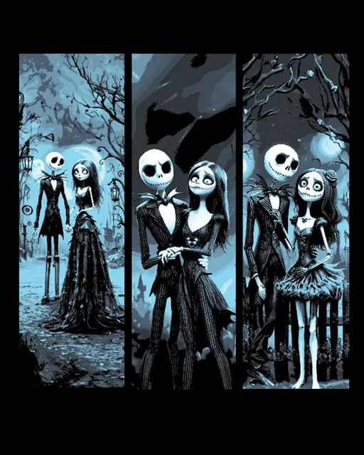 Fan Art from Nightmare before Christmas - Portraits of Jack and Sally through the years - Set of 3 B
