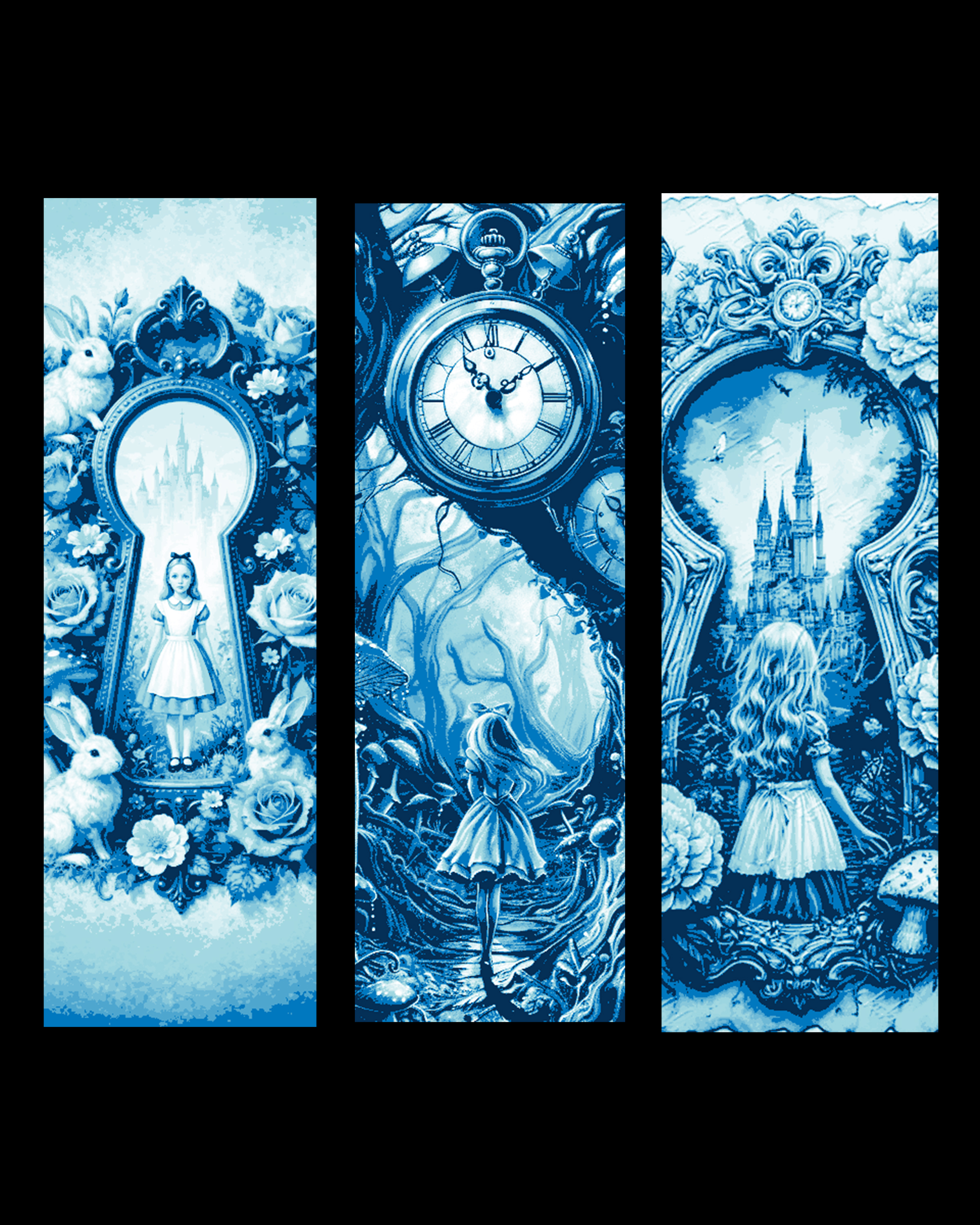 Looking though the keyhole at wonderland and watching the time - Set of Bookmarks by BooneCo3d HueForge model: Looking though the keyhole at wonderland and watching the time - Set of Bookmarks by BooneCo3d