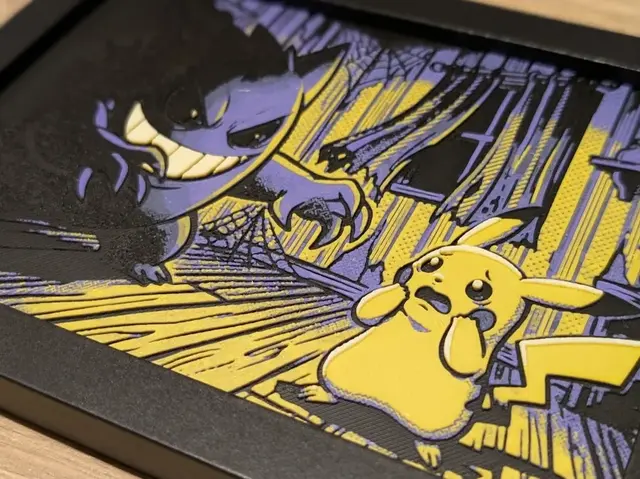 HueForge model: Gengar & Pikachu Hueforge 7x5 by Nextopia