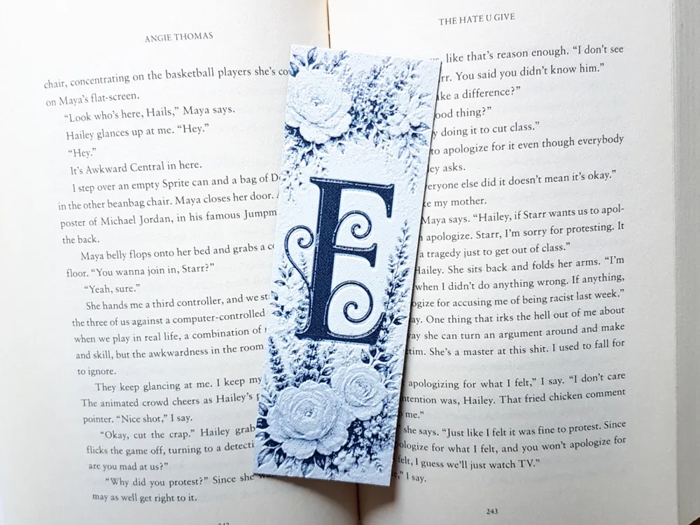 Bookmark, Monogram E, Floral Background, Hueforge by Dame Jo HueForge model: Bookmark, Monogram E, Floral Background, Hueforge by Dame Jo