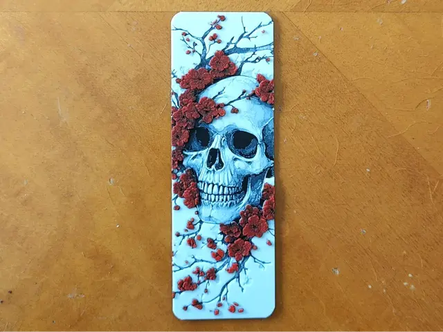 HueForge model: Skull and Cherry Blossom Flower Bookmark by Sarge