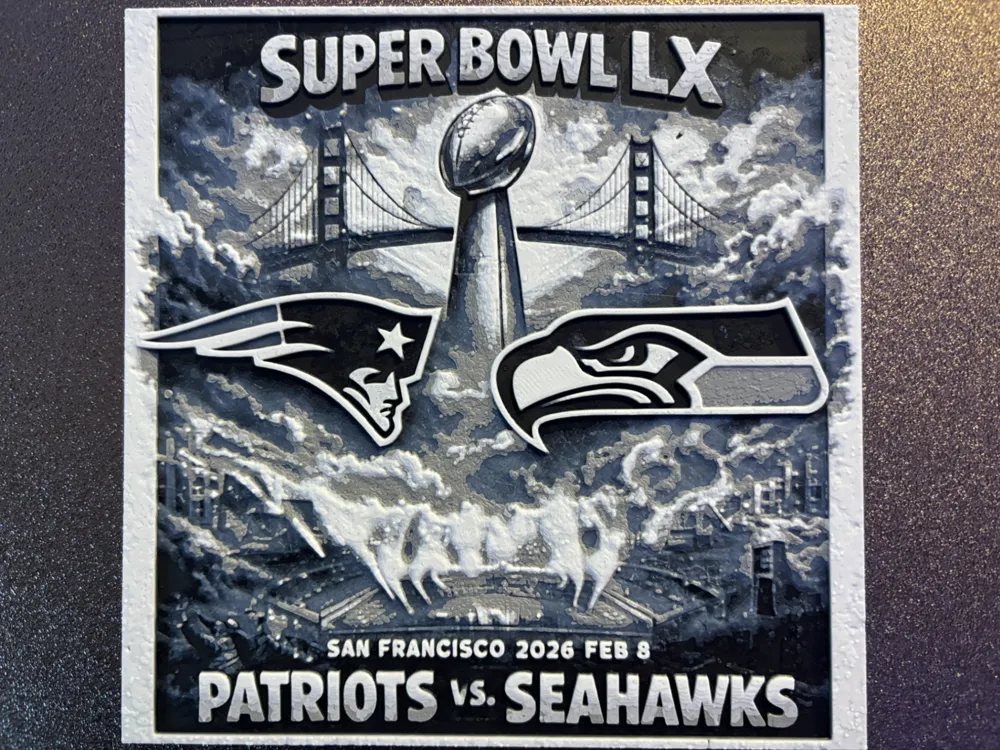 Super Bowl LX - Patriots vs Seahawks 2026 Hueforge by Reeftank&more HueForge model: Super Bowl LX - Patriots vs Seahawks 2026 Hueforge by Reeftank&more