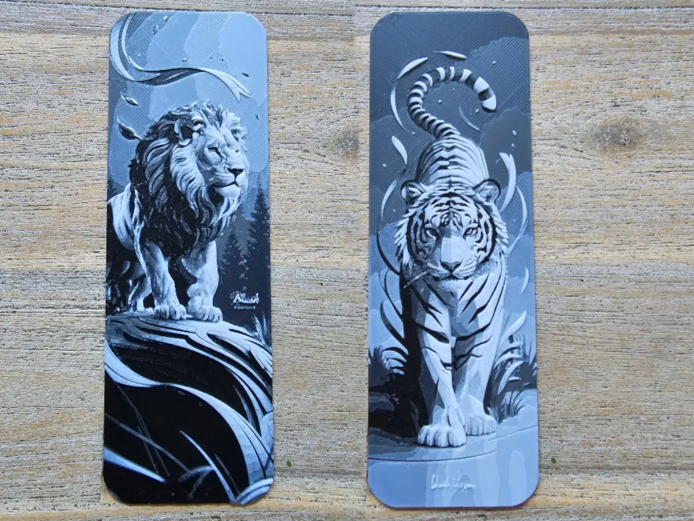 Bookmark set, Lion and Tiger Papercut illustration by BLUSH Designs HueForge model: Bookmark set, Lion and Tiger Papercut illustration by BLUSH Designs