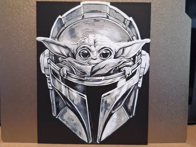 HueForge model: Baby Yoda in a mandalorian helmet - Hueforge by 3dGlow