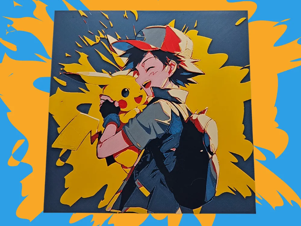 Ash and Pikachu (Pokemon hueforge) by BusyKikiBee HueForge model: Ash and Pikachu (Pokemon hueforge) by BusyKikiBee