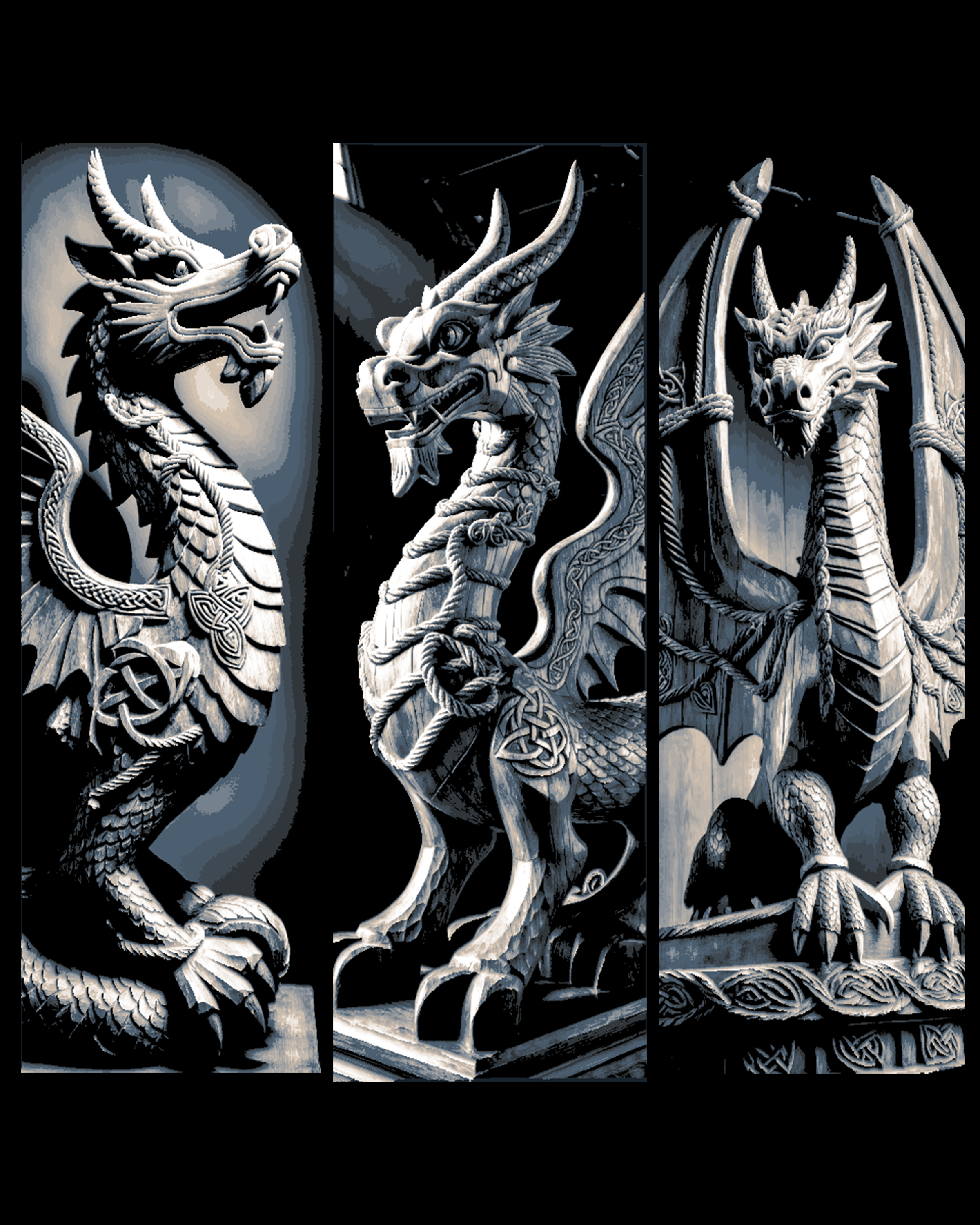 Viking Carved Dragons Set of Bookmarks - Great Holiday Gifts! by BooneCo3d HueForge model: Viking Carved Dragons Set of Bookmarks - Great Holiday Gifts! by BooneCo3d