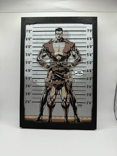 HueForge model: Wolverine and Colossus - Size Matters by Canadian Gamer