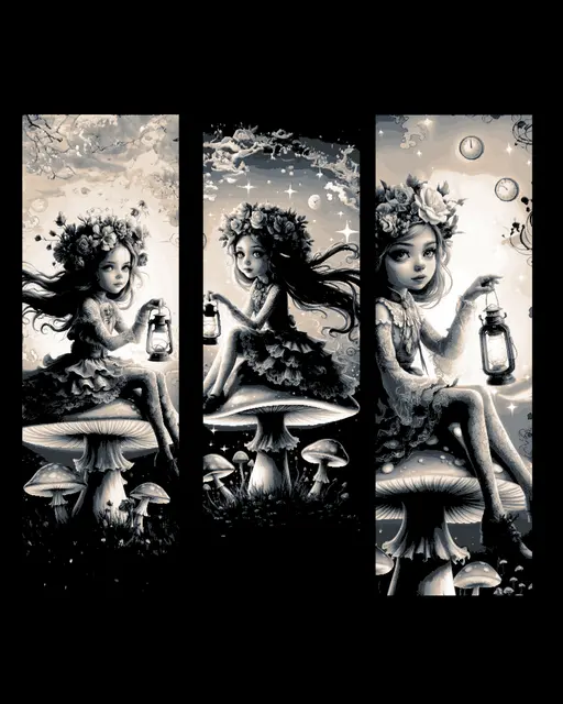 HueForge model: Vintage designs of the nightlight of the forest - a girl on her mushroom cap - set of bookmarks by BooneCo3d