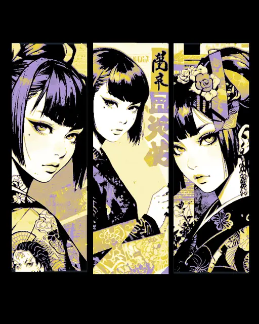 HueForge model: Manga Style Poster Looks of Girls dressed in Asian Elegance - Set of 3 Bookmarks by BooneCo3d