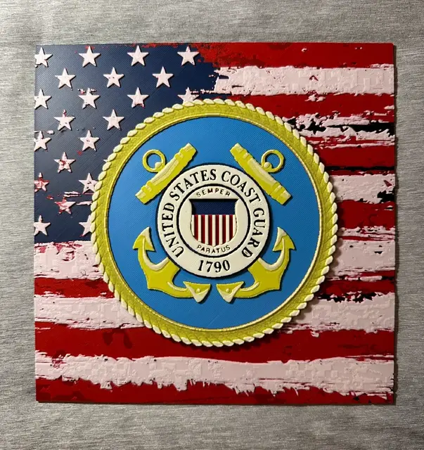 HueForge model: US Flag & Coast Guard Logo Hueforge by Hey Ben