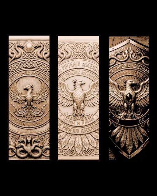 HueForge model: the arms and symbol of the phoenix - set of bookmarks by BooneCo3d