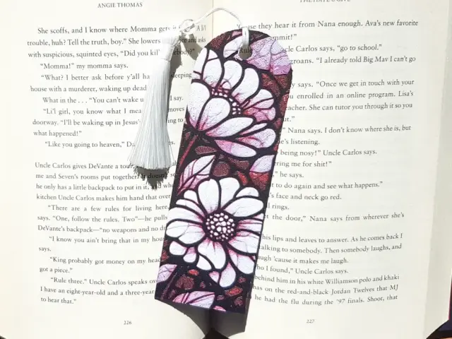 Bookmark, Stained Glass Flowers, Pink