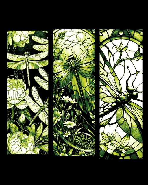 HueForge model: Stained Glass Dragonflies - Set of Bookmarks in Green by BooneCo3d