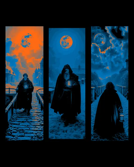 HueForge model: The mysterious Walker under the fire moon - Fantasy set of bookmarks by BooneCo3d