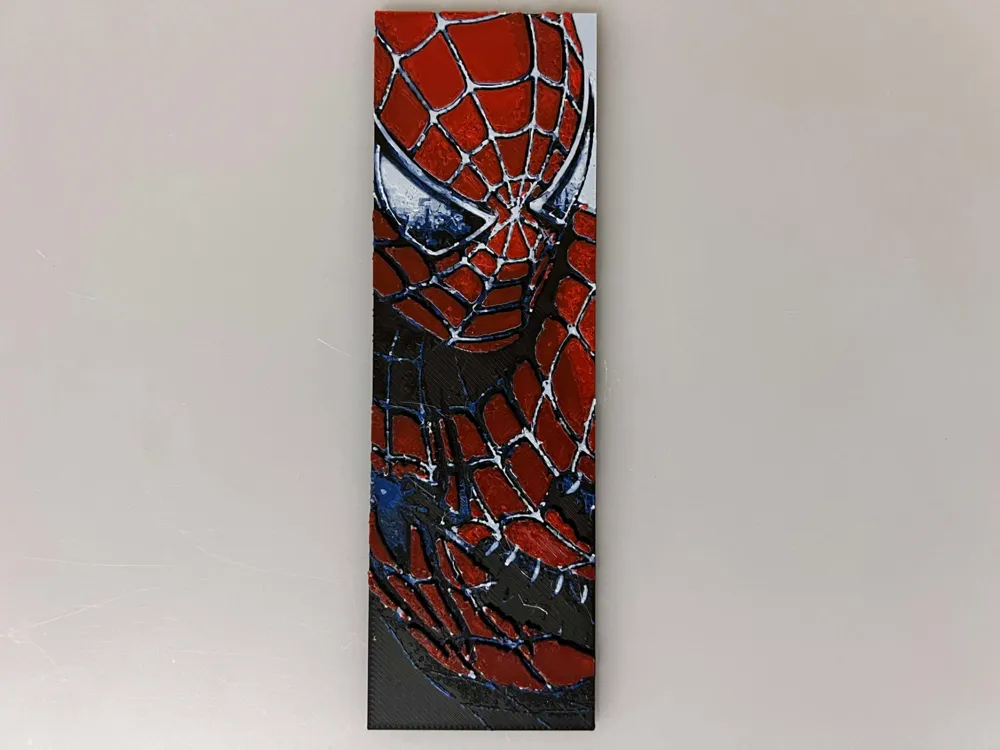 Spiderman Beginning Symbiote to Venom - Bookmark by 3djd HueForge model: Spiderman Beginning Symbiote to Venom - Bookmark by 3djd