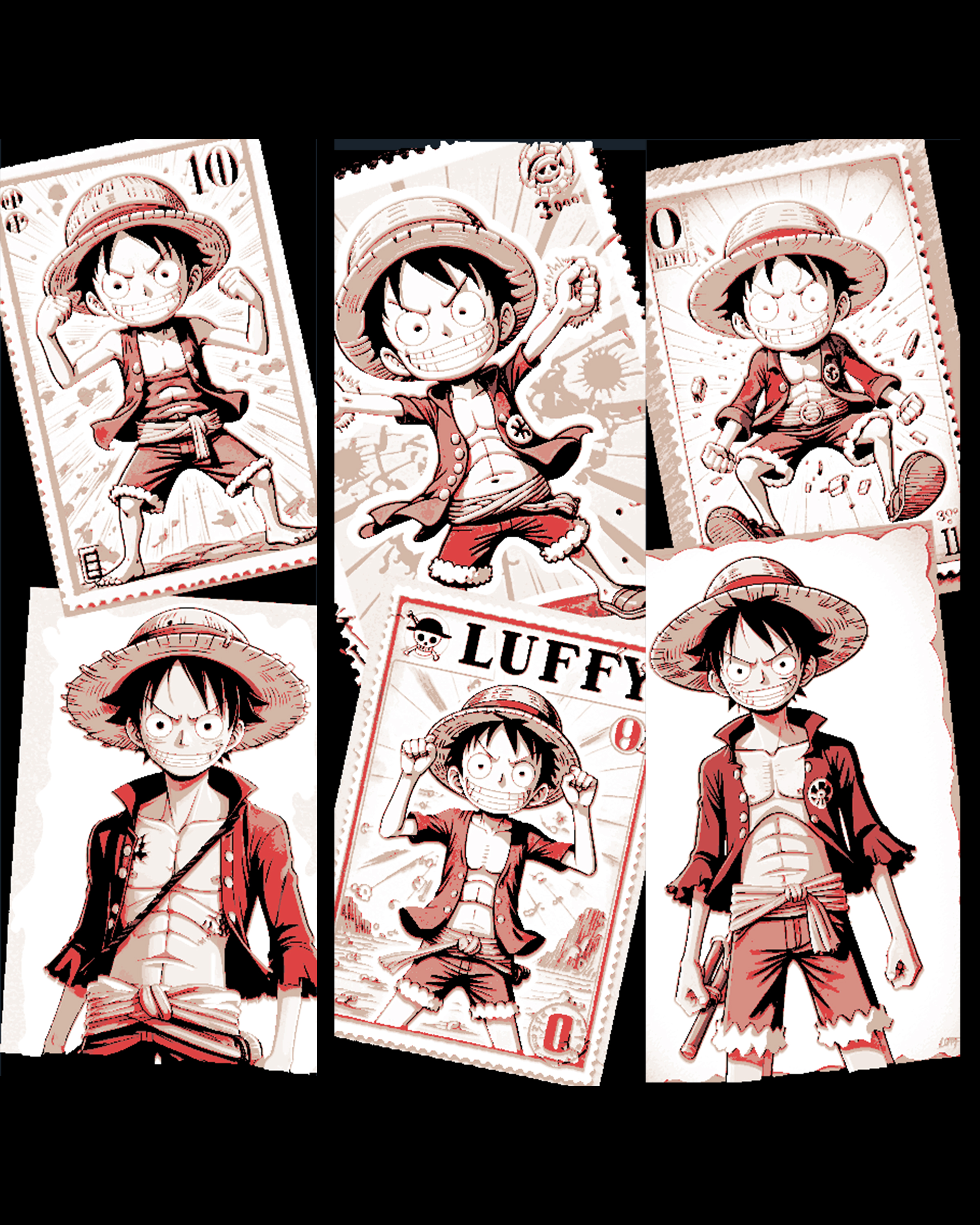 Mailing Fun - Luffy D. Monkey, One Piece, character stamps on bookmarks by BooneCo3d HueForge model: Mailing Fun - Luffy D. Monkey, One Piece, character stamps on bookmarks by BooneCo3d